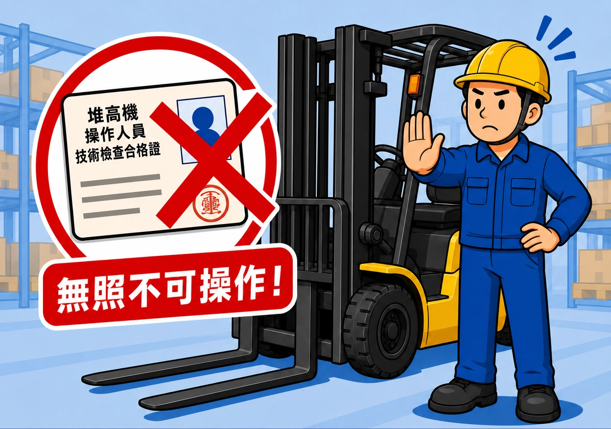 堆高機嚴禁無證照人員代班行駛操作