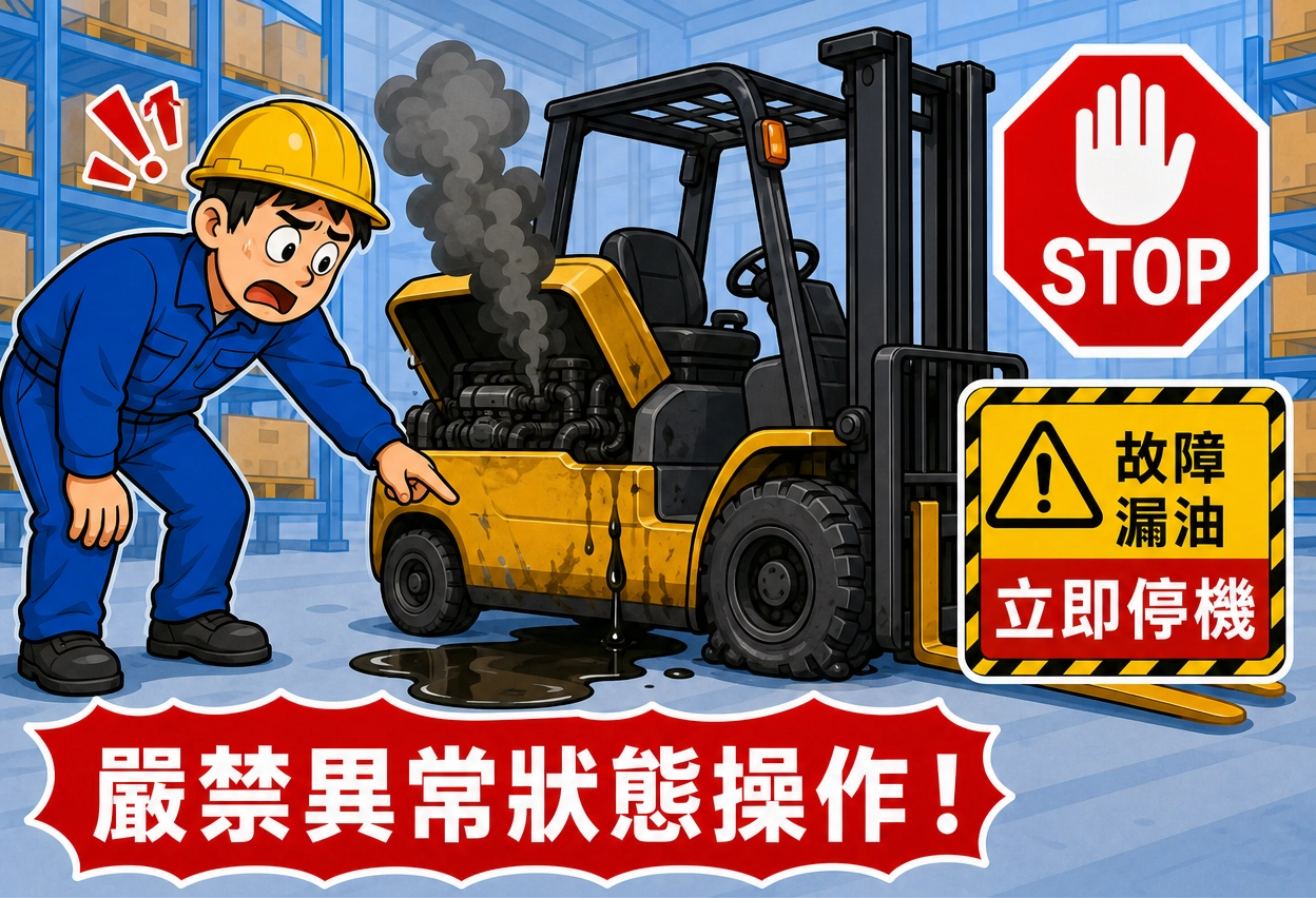 堆高機每日自主點檢發現車輛異常應掛牌停機報修