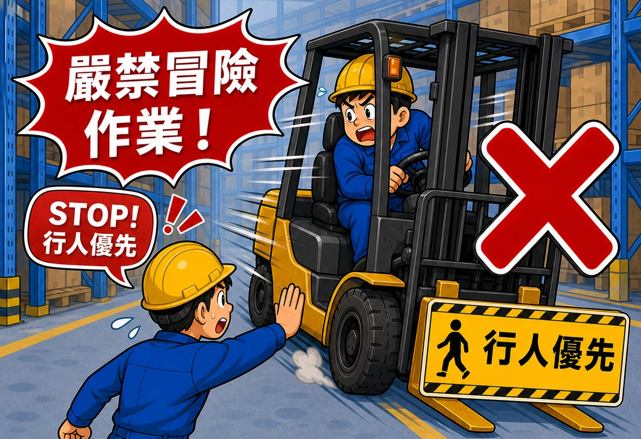 堆高機於廠區通道應主動禮讓行人守護路權